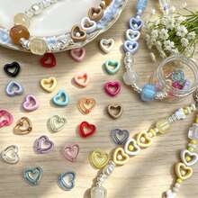 100pcs 14mm Acrylic Solid Hollow Heart Beads,Transparent Opaque Loose Beads For Jewelry Making,DIY Bracelet, Phone Strap, Necklace, Earrings, Keychain Crafts,Phone Charm,Craft Supplies For Adults - Multicolor - View 2