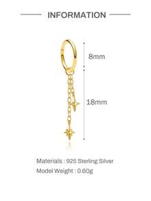 EleRunis 1PC 925 Sterling Silver Dainty Polar Star Dangle Rook Hoop Earrings Cartilage Helix Piercing Fine Jewelry For Daily Wear Wedding Party Valentine's - Gold - View 7