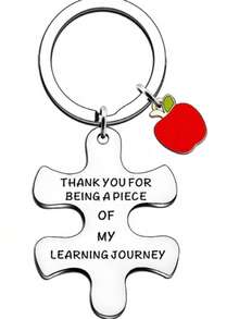 4pcs Unisex THANK YOU FOR BEING Puzzle Apple Keychain Thanksgiving Gift Pendant - Multicolor - View 4