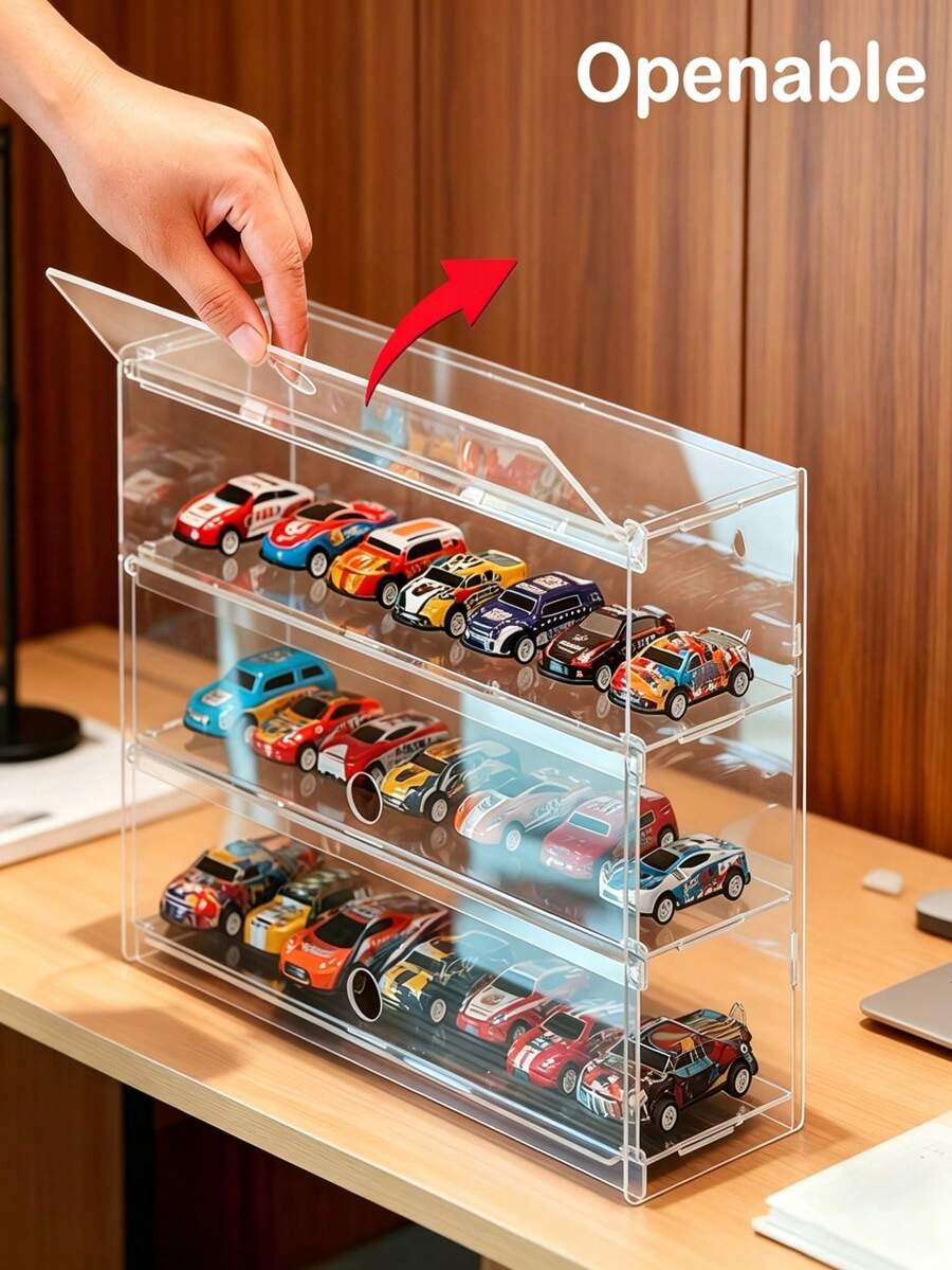1 pieza Caja de exhibición acrílica transparente multicapa grande - 3 capas, caja de almacenamiento para coches a escala, vehículos de bloques de construcción, decoración de habitación, artículos esenciales para recién nacidos - Multicolor - Ver 1