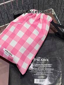 PRADA 粉色格紋抽繩手提包 極簡高端便攜化妝品收納包 女士奢華禮品 PRADA-GIFT-23 - 粉色 - 查看 2
