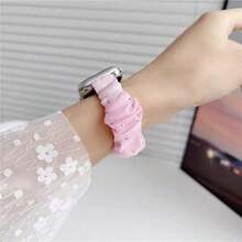 Adjustable Elastic Mesh Scrunchie Bracelet With Rhinestones Comfort Wrist Band For Apple Watch 38 42 46 49mm - E - 查看 4