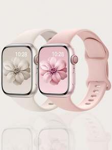 2件組升級加長運動手錶錶帶，相容 38mm 40mm 41mm 42mm 44mm 45mm 46mm 49mm，柔軟矽膠舒適防水替換錶帶，適用於 Series 11 10 9 Ultra 8 7 6 5 4 3 2 1 SE 男女款替換手環 開學季 - 星光白和粉紅色 - 查看 13
