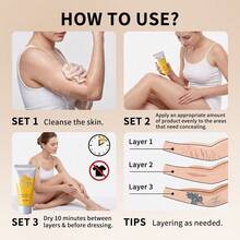 danche High Coverage Body Concealer, Waterproof & Sweat-Resistant Tattoo And Scar Coverage, Non-Staining & Long-Lasting Full Body Foundation, Create Flawless Skin - Multicolor - View 9