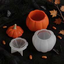 1 Set Pumpkin Storage Jar Silicone Mold, DIY Halloween Aromatherapy Plaster Candle Cup Decor Mold - White - View 5