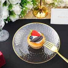 50pcs/Transparent Gold Rim Round Hammered Texture Plates.Large Plate 10.25 Inch.Small Plate 7.5 Inch,Reusable And Easy To Clean Cute Tableware.Perfect For Weddings And Birthday Parties,Family Gatherings,Outdoor Team Building,General Use,School,Back To School Supplies,School Parties - Transparent - View 4