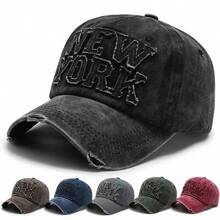 1pc Y2K Vintage Washed Dad Hat, Distressed Brim, NEW YORK Letter Embroidery Baseball Cap, Unisex Street Fashion Outdoor Sun Protection Hat - Multicolor - View 6