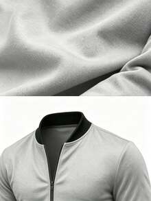 Minimalist Knit Baseball Jacket, Breathable Full Zip Sports Cardigan For Fitness And Running, Spring/Autumn - Black - View 9