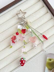 1pc Sweet Strawberry Mori Style Flower Beaded Pendant, Fresh Versatile Bag Charm Accessory - Multicolor - View 2