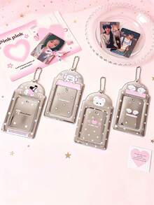 1 PC Sparkling 3-Inch Girl's Heart Keychain Holder - Student Fan Club ID Card Display Case For Bus Card Wallet, Back To School, First Day Of School - Multicolor - View 3