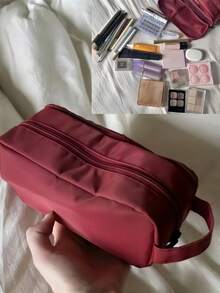 1pc Double Layer Large Capacity Pencil Case - Portable Travel Cosmetic Storage Bag With Multi-Layer Partition, Pencil Stationery Organizer, Multiple Colors Available, Back To School Essential, Handheld Pencil Pouch, New Niche Design, Minimalist Stationery - Double-layer Pencil Case - View 5
