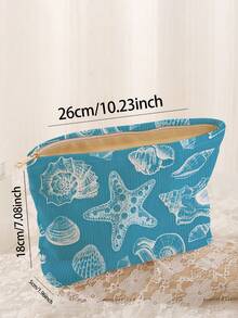 1pc Portable Cosmetic Storage Bag With Ocean Elements Shell Conch Starfish Pattern Double-Sided Print Travel Zipper Makeup Bag Multi-Function Toiletries Organizer - Multicolor - View 3