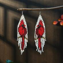 AHAYA Bohemian Beaded Bird Pattern Long Tassel Earrings, Seed Beads Handmade Glass Bead Jewelry, Suitable For Daily Wear And Gifts - Bird - View 13