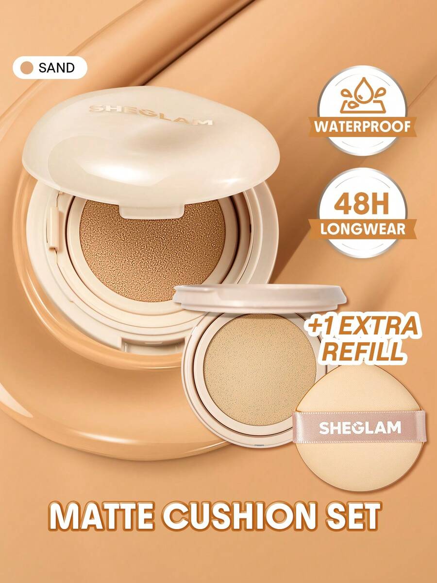 SHEGLAM [2Pcs] Lock & Go Cushion Foundation & Refill Bundle Set Brand Beauty Cosmetic Makeup For Women And Girls - Sand - View 1
