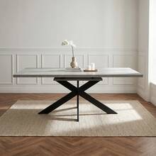 jiexi Modern Extendable Dining Table And Chairs Set, 130-170cm Rectangular Kitchen Table With Cross Metal Legs, Grey MDF Dining Room Table, Load 150kg For Living Room, Office - Grey - View 7