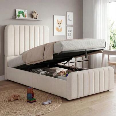 Upholstered Bed, Single Bed, Children's Bed 90 X 200cm, Hydraulic Functional Bed, Bed With Slatted Frame