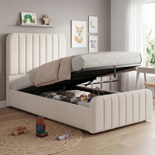 Upholstered Bed, Single Bed, Children's Bed 90 X 200cm, Hydraulic Functional Bed, Bed With Slatted Frame