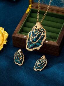 3pcs/Set Bohemian Style Vintage Wavy Design Necklace & Earrings, Niche Luxury Suitable For Women's Daily/Party/Date/Evening Wear - Multicolor - View 3