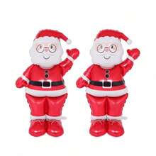 1/2pcs Christmas Standing Santa Claus Balloon Set, Suitable For Christmas Theme Decoration, Indoor Scene Arrangement, Photo Decoration - Multicolor - View 5