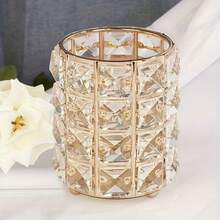 1pc Crystal Diamond Pattern Makeup Brush Holder, Silver Metal Desktop Organizer, Elegant Cosmetic Storage Cup, Suitable For Vanity And Dressing Table - Storage - View 5