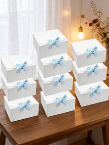 10/5件/1件情人節禮品盒，附緞帶，婚禮季禮品包裝盒，適合戀人、朋友，驚喜禮品盒，適用於生日、派對、節日、情人節 - 白色+藍色絲帶 - 查看 18