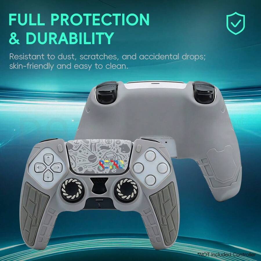 Suitable For Playstation 5 Gamepad Dust-Proof Silicone Cover 5 Competitive Rocker Cap Set Non-Slip Wear-Resistant Textured Handle Cover,1 Controller Case +2 Thumb Grip Covers +1 Sticker - View 1