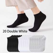 Multi-Size 2-30 Pairs Pure White Low-Cut Socks, Breathable Moisture-Wicking Odor-Resistant Knitted Socks, Unisex, Elastic Comfortable All-Season Foot Socks, Suitable For Fitness Yoga Business Daily Wear - Multicolor - View 17
