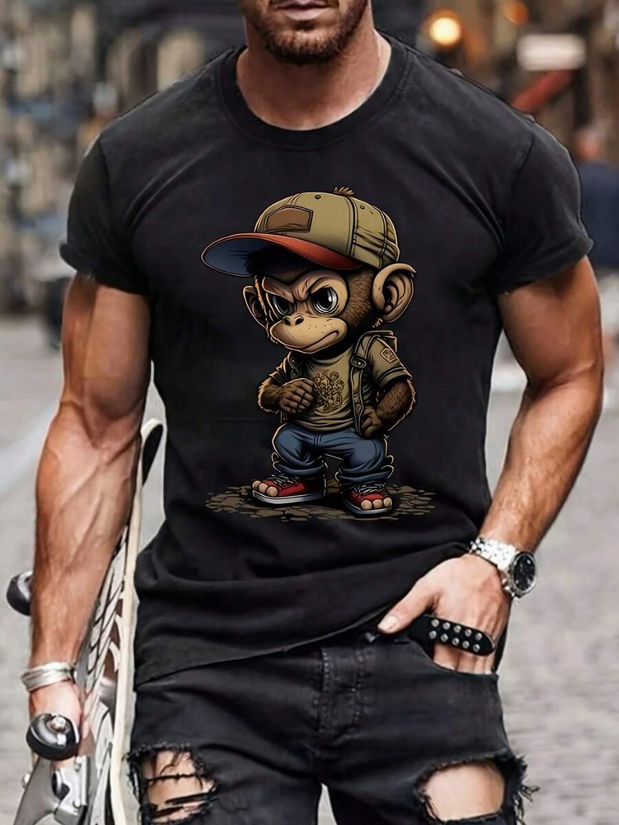 Men's Simple Casual Sports Business Fashion T Shirt - 黑色 - 查看 1