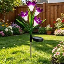 4pcs Purple Lily Solar Garden Lights, Larger Lily Flowers, 7 Color Gradient Outdoor Solar Lights - Larger Solar Panel, Smart Light Sensor Auto On At Dusk And Auto Off At Dawn, Suitable For Yard Garden Decoration, Gift For Mom, Gift For Garden Lovers - Lily - View 2