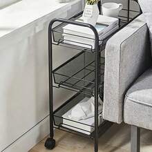 1PC 3-Tier Storage Trolley Cart On Wheels Kitchen Bathroom Laundry Narrow Space Rack Bathroom Decor Summer Black - Black - View 8