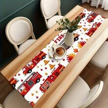 1 st bordslöpare med sömlöst mönster av brandbil och trafikkon, högtidsdekoration, polyester, rektangulär, lämplig för bröllop, kök, middag, högtid, fest, restaurang och soffbord, utmärkt present - Multifärgad - Visa 4