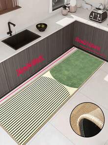 1 pièce pièce Tapis de cuisine géométrique vert matcha frais nordique 3,5 mm en caoutchouc souple absorbant, convient pour la cuisine, la salle de bain, le salon, le paillasson d'extérieur, le tapis de cuisine, la décoration de la maison et le tapis de toilette - Multicolore - Voir 16