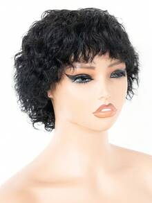 Short Water Wave 6 Inch Human Hair Wig Black Color For Women Brazilian Hair 150% Density Full Machine Made - Natural Black - View 5