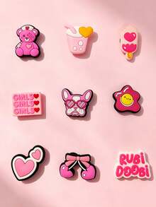9pcs Cute Pink Bear Shoe Charm Set, Suitable For Decorating Clogs, Personalized Gift, Party Favor For Girls And Women - Pink - View 3