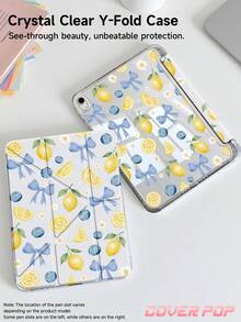 蝴蝶結檸檬藍莓雙面彩繪壓克力水晶保護殼，相容 iPad Air 8(M4)2026(11吋)、Air 8(M4)2026(13吋)、第10代、10.2/Mini 6/Mini 7/9.7吋，相容 Galaxy Tab A9 Plus、3+Y 折疊平板，防彎曲、矽膠加固護角、自動喚醒/睡眠功能、內置筆槽、多角度折疊支架－完美日常保護，節日禮物 - 彩色 - 查看 3