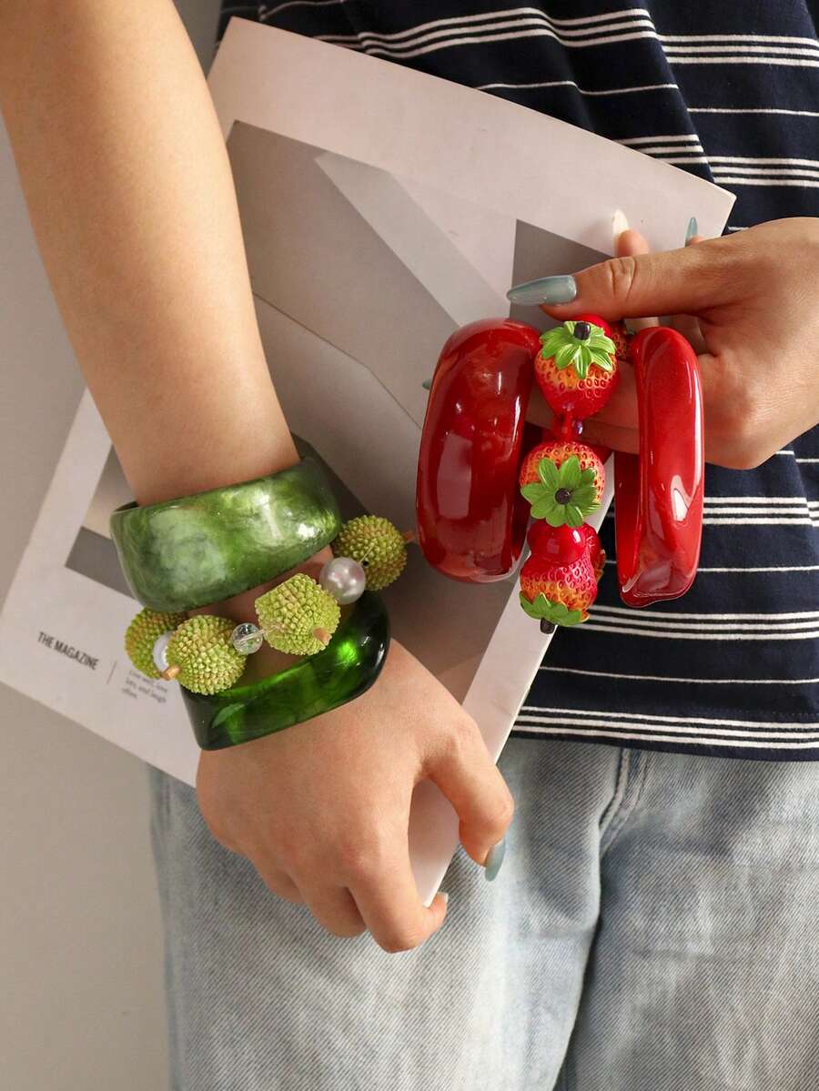 3pcs Geometric Square Bracelet Set, Minimalist Elegant, Suitable For Party, Daily, Commute And More - Red - View 1