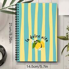 1 pieza Cuaderno espiral A5 plano 2D con diseño de limón fresco y arándano a rayas, encuadernación de espiral negro de 23 orificios, 50 hojas 100 páginas, cuaderno para estudiantes y oficina, cuaderno de diario creativo, adecuado para profesionales, estudiantes y uso de oficina, opción de regalo ideal, - K - Ver 10