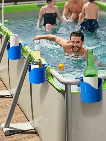 Poolside Hook & Cup Holder Set, Hanging Hook Cleaning Tool Storage Bar, Heavy Duty Non-Slip Beverage Holder, Anti-Spill Drill-Free Installation With Strong Load-Bearing, For Above-Ground Pool Beach Yard Outdoor Party, For Pool Owners Party Planners Outdoor Enthusiasts, Summer Pool Party Gift Father's Day Practical Gift, Hang & Place Poolside Keep It Fresh And Tidy