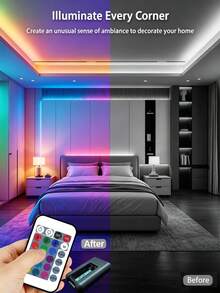 1pc USB Powered LED Light Strip With 24 Infrared Remote Control Functions, Adjustable Color Modes, Self-Adhesive Backing, Suitable For TV, Computer Screen, Party, Bedroom, Home Decor, Game Room, Family Gathering TV Backlight, Battery Powered - Black - View 11