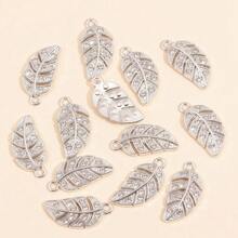 10Pcs Gold & Silver Alloy Rhinestone Leaf Pendants, Suitable For DIY Making High-Quality Necklaces, Bracelets And Fashion Jewelry - Leaves - View 3
