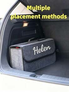 1pc Customized Embroidered Car Storage Box, Trunk Organizer Bag, Car Storage Box, Felt Material, Foldable, Car Storage Bag - Multicolor - View 1