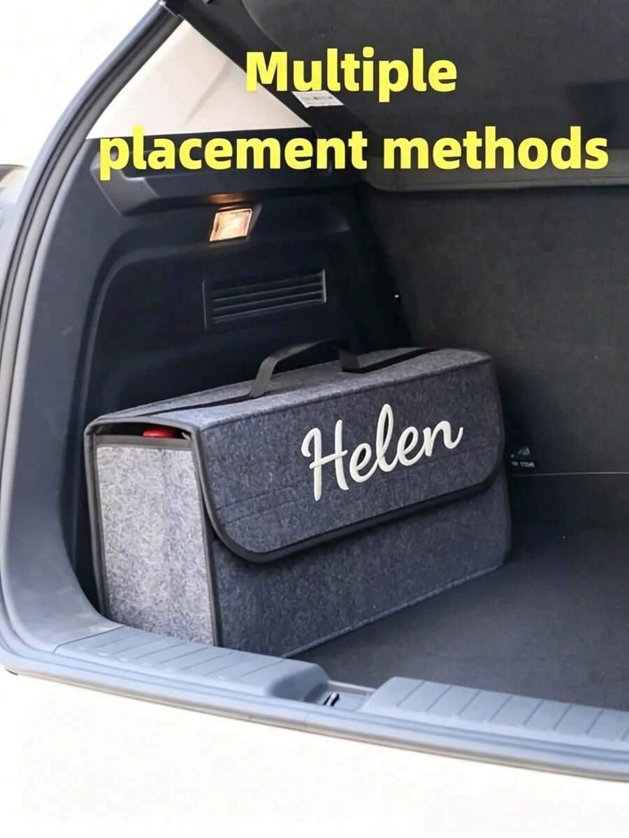1pc Customized Embroidered Car Storage Box, Trunk Organizer Bag, Car Storage Box, Felt Material, Foldable, Car Storage Bag - Multicolor - View 1