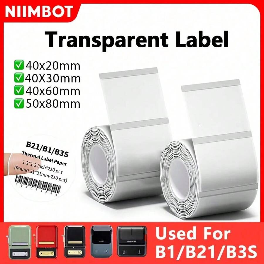 Niimbot B1 Transparent Label Stickers For Portable Printer Thermal Paper Labels Official Genuine For B1/B21/B1PRO/B21PRO/B2PRO Printer