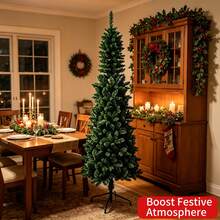 6FT/180cm Slim Pencil Artificial Pine Tree,600T Dense PVC Pointed Branches,Automatic Hinged Foldable Iron Stand, Flame Retardant Anti Deform Anti Fading Space Saving Corner Decor For Home Apartment Office All Season Indoor Decor - Green - View 8
