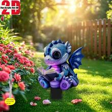 2D Flat Printed Acrylic Garden Stake, 1pc, With Pointed Base, Cute Reading Dragon Design For Garden And Flower Pot Decoration, Ideal Yard Decor And Gift, Peel Off Protective Film Before Use, Suitable For All Seasons - A - View 7