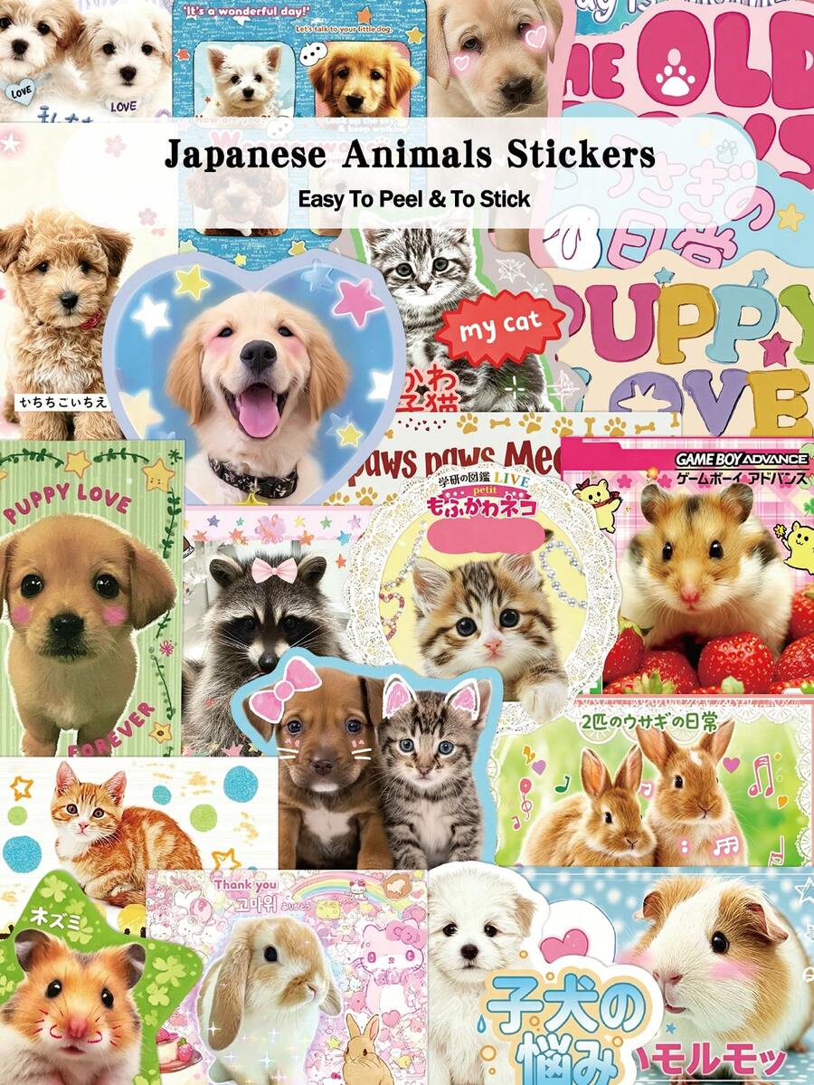 50pcs Japanese Animals Stickers For Laptop Storage Case, Scrapbook, Skateboard, Guitar Decor Diy Transparent Stickers - Japanese Animals - View 1