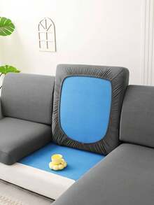1 Stück minimalistischer moderner einfarbiger Sofaüberzug und Kissenbezug aus Milchseide-Polyesterfaser, elastisch, für alle Jahreszeiten - Dunkelgrau - Übersicht 2