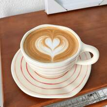 250ml Hand-Painted Underglaze Ceramic Coffee Cup And Saucer, Vintage Ins Style Coffee Shop Afternoon Tea Cup, Suitable For Daily Use - Red - View 1