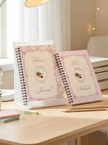 Customized Pet Photo Notebook, Crushed Flower Vintage Border, Cat And Dog Head Coil Notebook, Can Print Personalized Name, Pet Owner's Commemorative Gift, Girl-Style Student Stationery, Back-To-School Gift - Multicolor - View 7