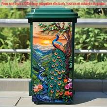 1pc Large 14.57x32.28 Inch Waterproof PVC Trash Can Sticker - Vibrant Peacock And Natural Landscape Pattern Art Decal, Suitable For Trash Cans, Walls, Kitchen Decor - Durable Home Decoration, Trash Bin Decor | Natural Scene Decal | Durable Sticker - A - View 2